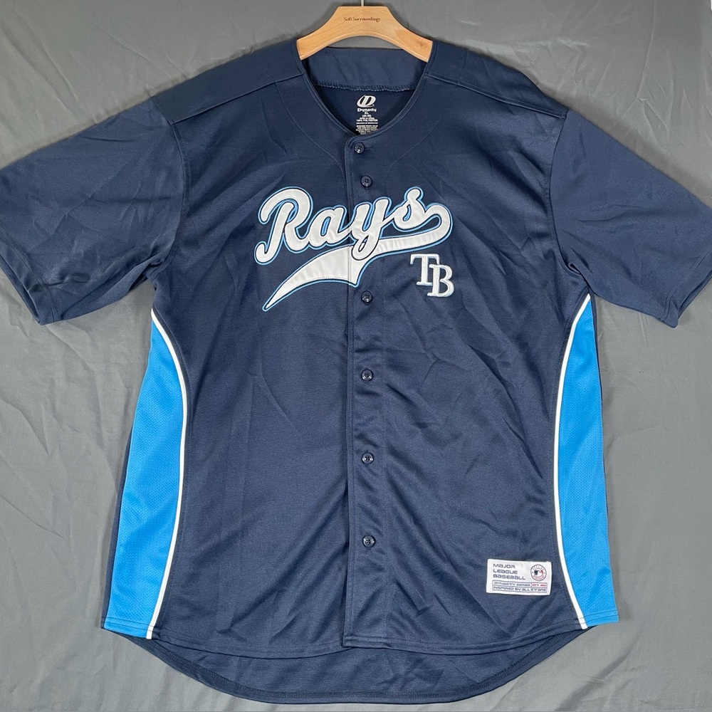 TAMPA BAY RAYS JERSEY MEN'S XL EMBROIDERED NAVY BLUE BUTTON UP MLB DYNASTY